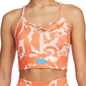 Nike Women's Indy Icon Clash Allover Print Sports Bra Orange